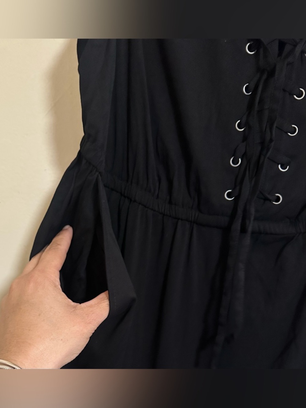 NWOT Torrid Mini Stretch Challis Lace Up Detail Shirt Dress Black Size 00 M/L - Picture 7 of 12